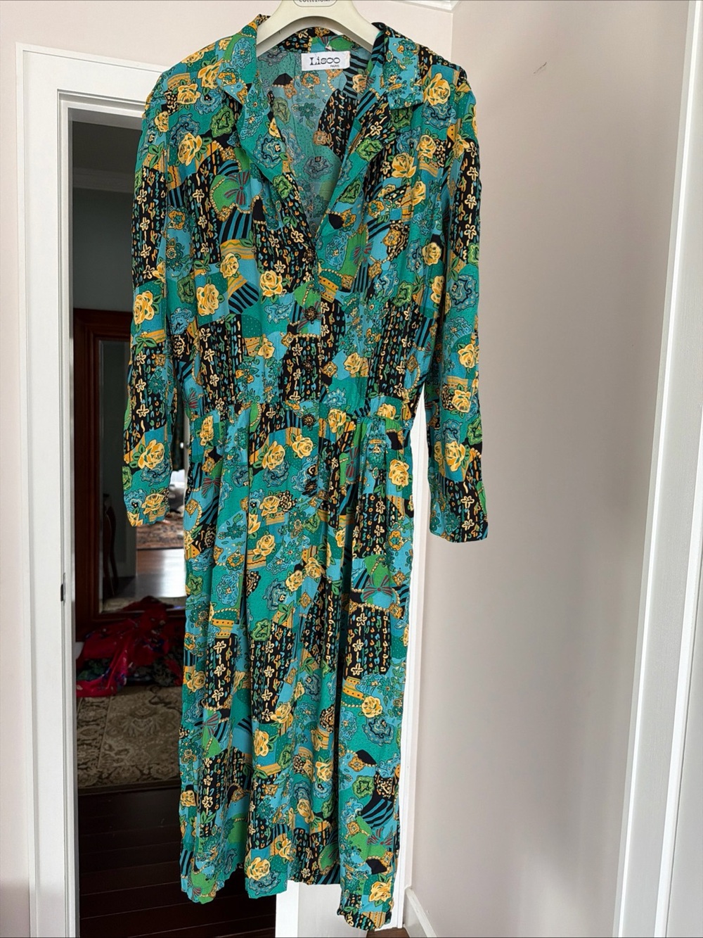 Lisco Paris Green Orange Long Sleeve Button vintage Midi  dresses Size: 3